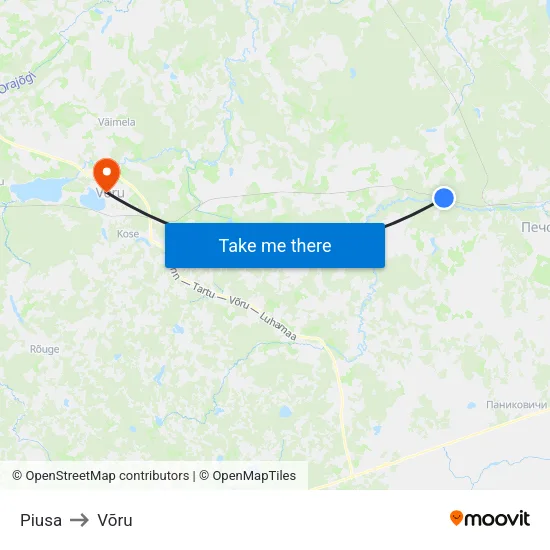 Piusa to Võru map