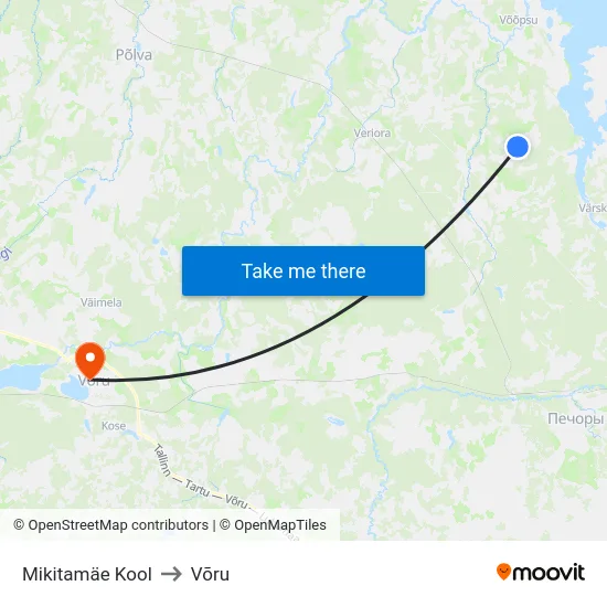 Mikitamäe Kool to Võru map