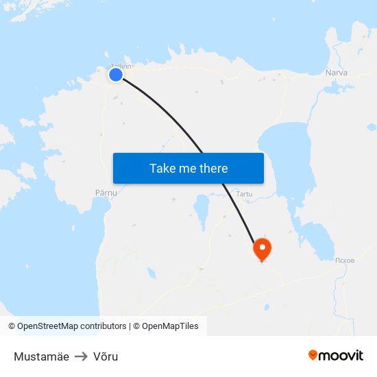 Mustamäe to Võru map