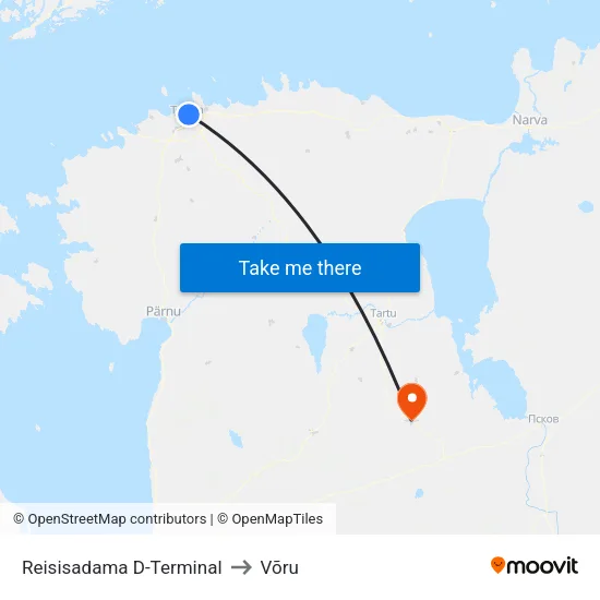 Reisisadama D-Terminal to Võru map