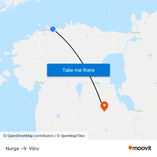 Nurga to Võru map
