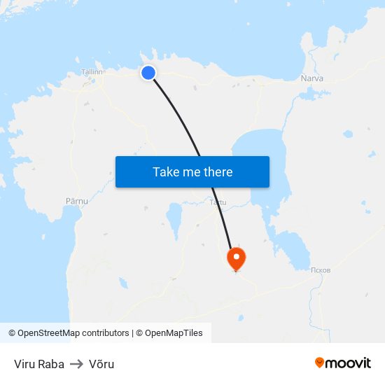 Viru Raba to Võru map