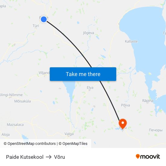 Paide Kutsekool to Võru map