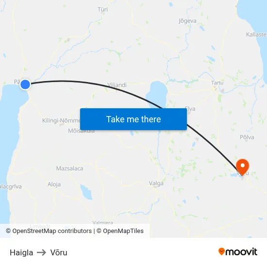 Haigla to Võru map