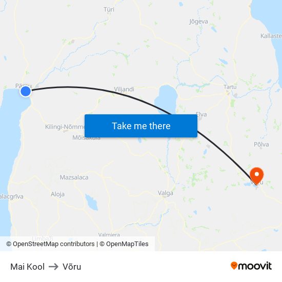 Mai Kool to Võru map