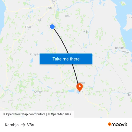Kambja to Võru map