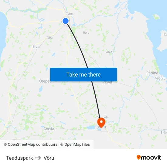 Teaduspark to Võru map