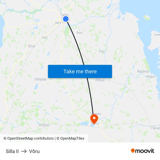 Silla II to Võru map