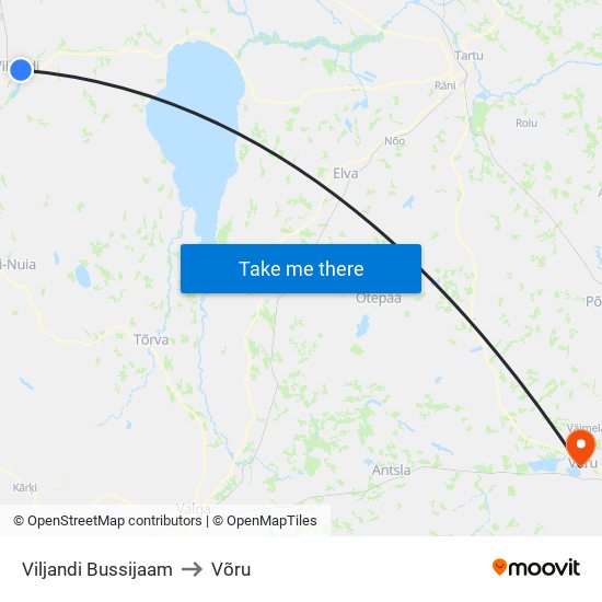 Viljandi Bussijaam to Võru map