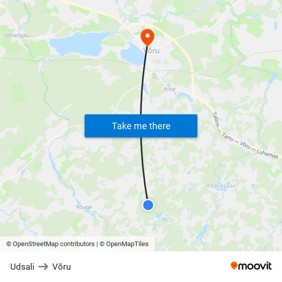 Udsali to Võru map