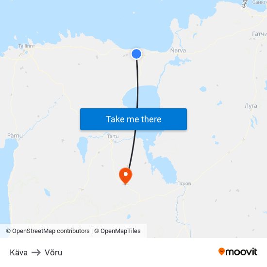 Käva to Võru map