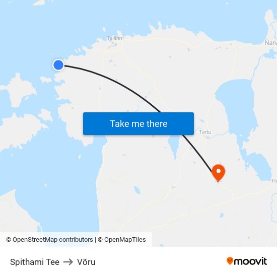 Spithami Tee to Võru map