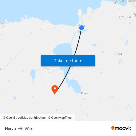 Narva to Võru map