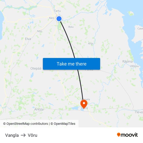 Vangla to Võru map