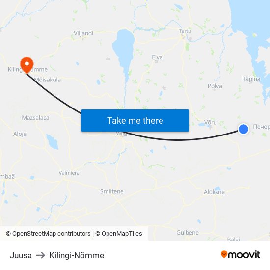 Juusa to Kilingi-Nõmme map