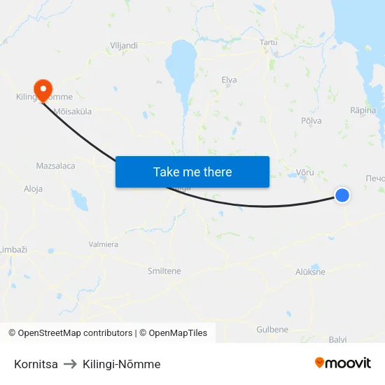 Kornitsa to Kilingi-Nõmme map