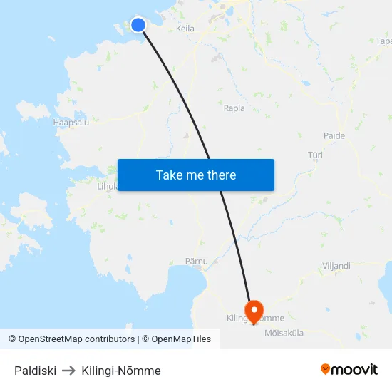Paldiski to Kilingi-Nõmme map