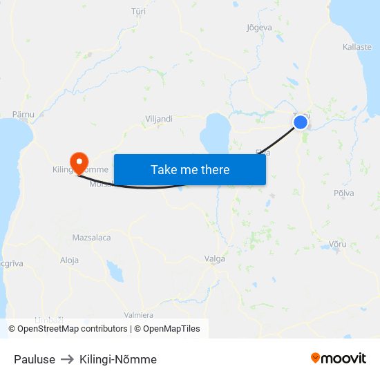 Pauluse to Kilingi-Nõmme map