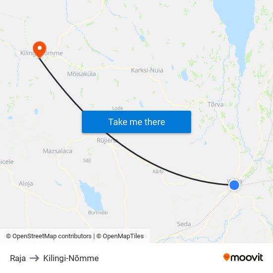 Raja to Kilingi-Nõmme map