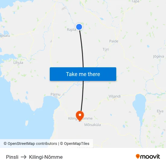 Pinsli to Kilingi-Nõmme map