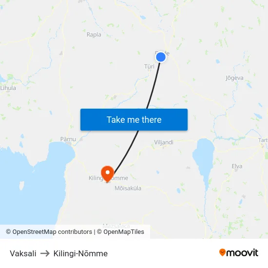 Vaksali to Kilingi-Nõmme map