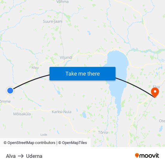 Alva to Uderna map