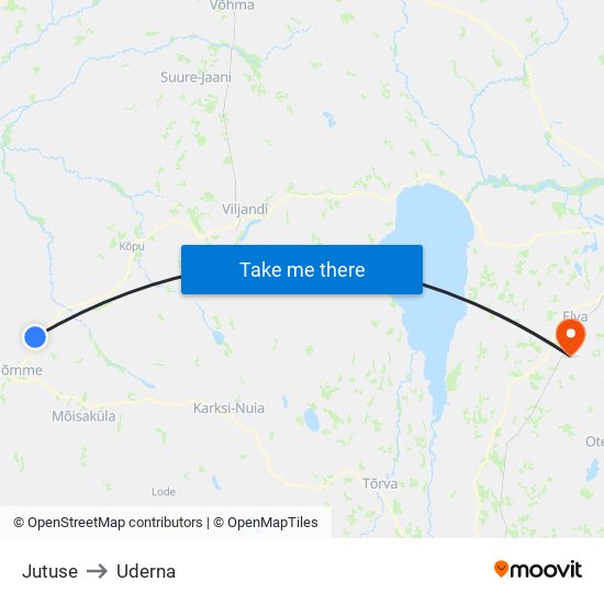 Jutuse to Uderna map