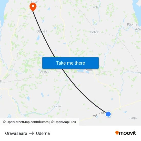 Oravasaare to Uderna map