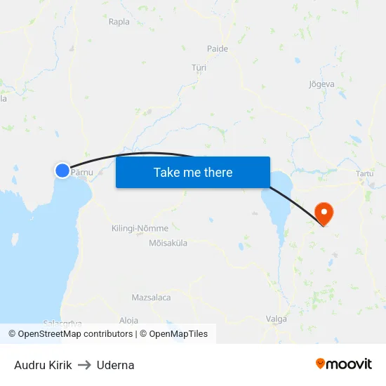 Audru Kirik to Uderna map