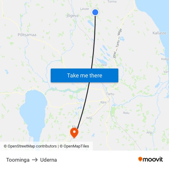 Toominga to Uderna map