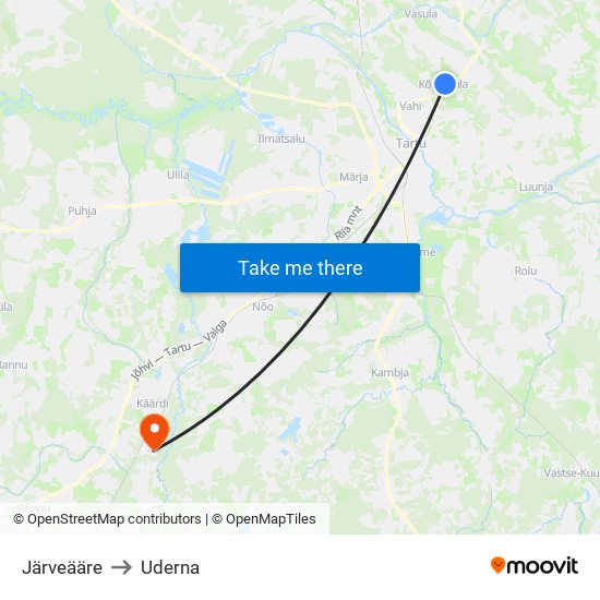 Järveääre to Uderna map