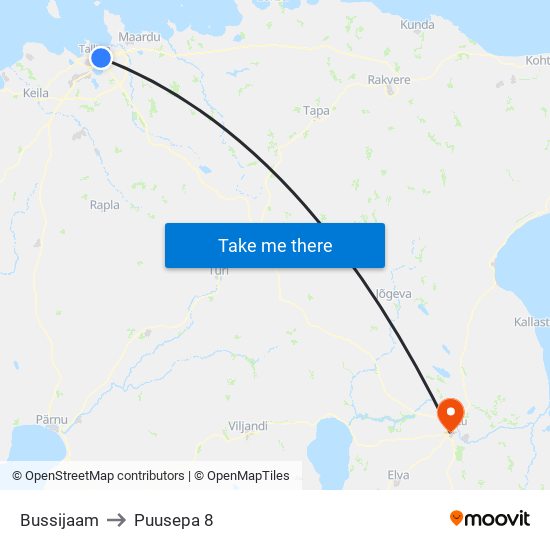 Bussijaam to Puusepa 8 map