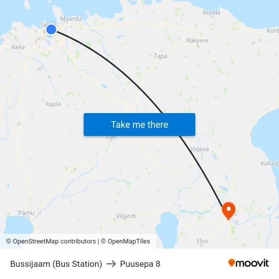 Bussijaam (Bus Station) to Puusepa 8 map