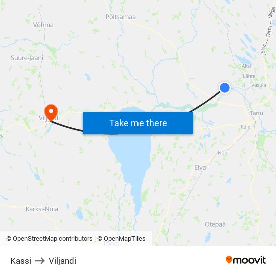 Kassi to Viljandi map