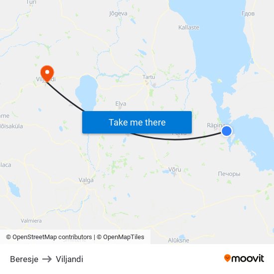 Beresje to Viljandi map