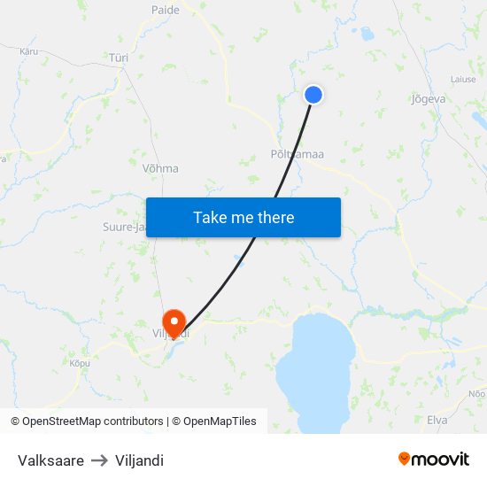 Valksaare to Viljandi map