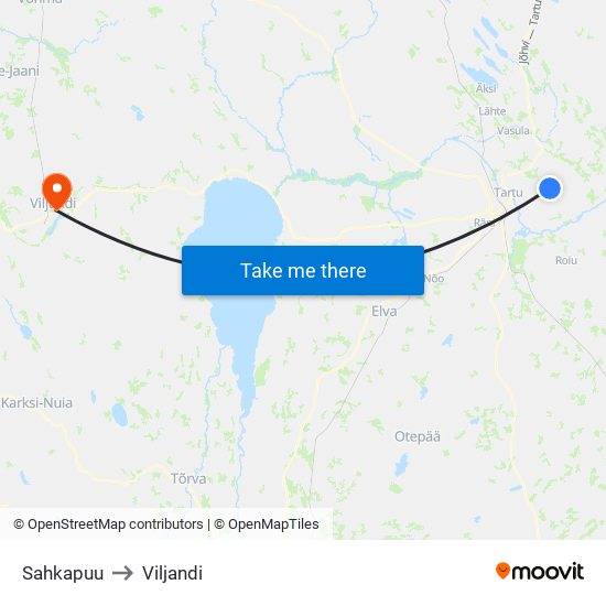 Sahkapuu to Viljandi map