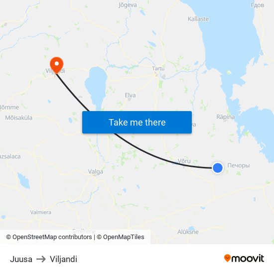 Juusa to Viljandi map