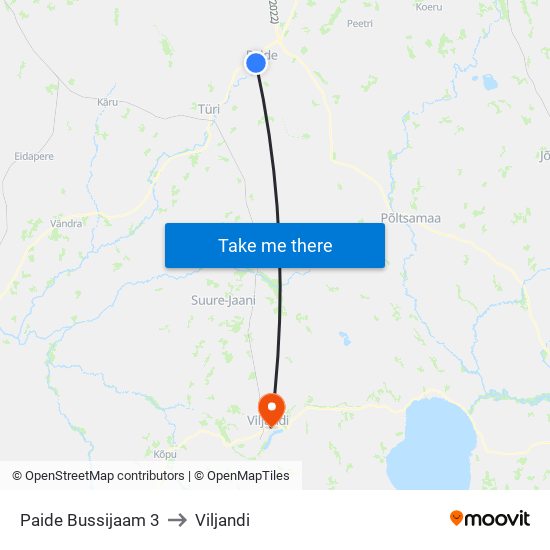 Paide Bussijaam 3 to Viljandi map