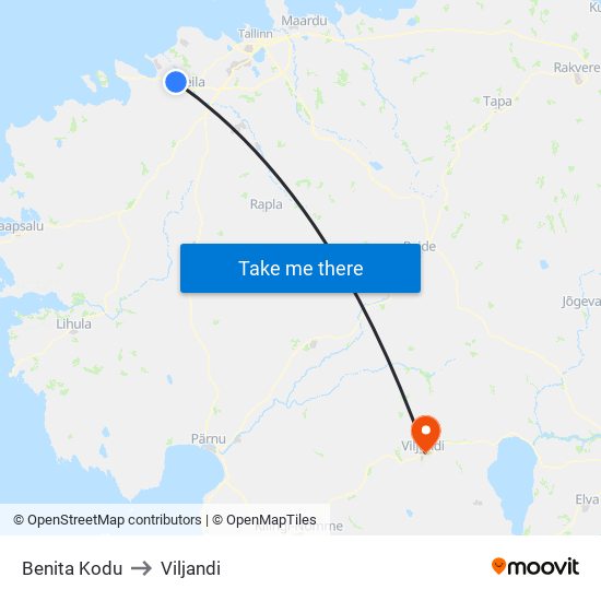 Benita Kodu to Viljandi map