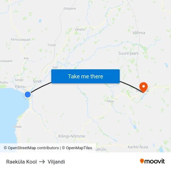 Raeküla Kool to Viljandi map