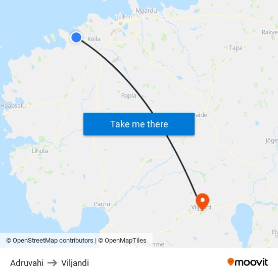Adruvahi to Viljandi map