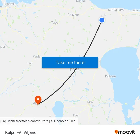 Kulja to Viljandi map