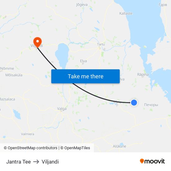 Jantra Tee to Viljandi map
