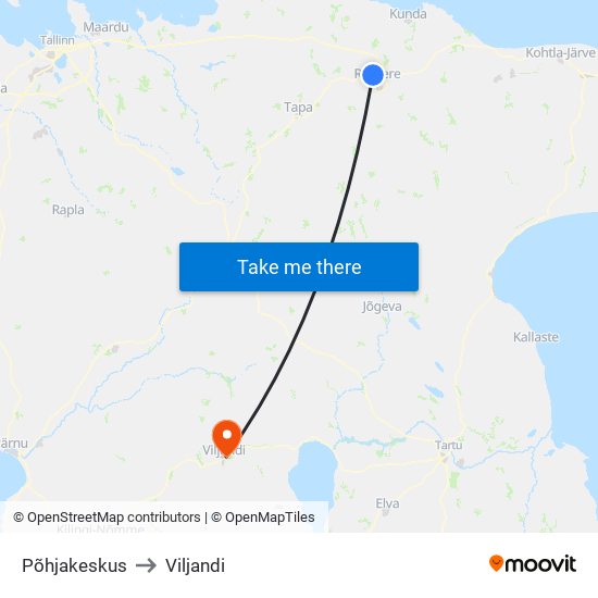 Põhjakeskus to Viljandi map