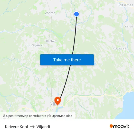 Kirivere Kool to Viljandi map