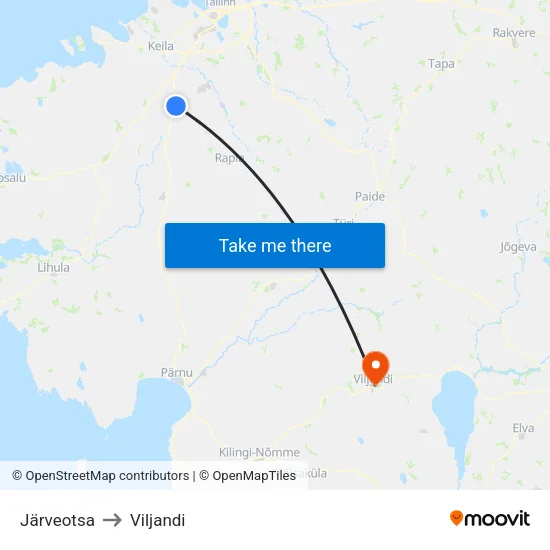 Järveotsa to Viljandi map