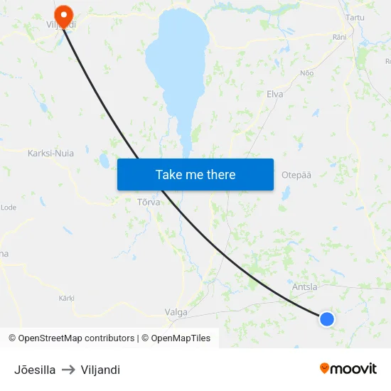Jõesilla to Viljandi map