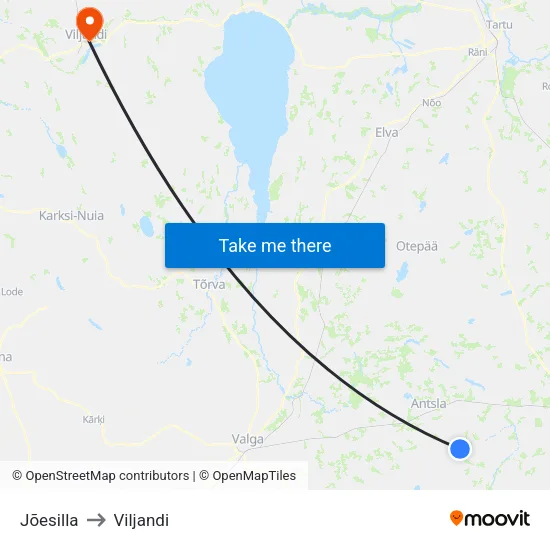 Jõesilla to Viljandi map