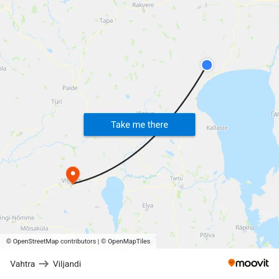 Vahtra to Viljandi map